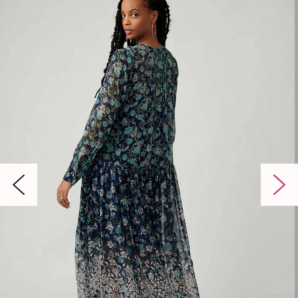 NWT Free People Blue and Purple Long Sleeve See Through It Maxi Dress - Picture 2 of 7